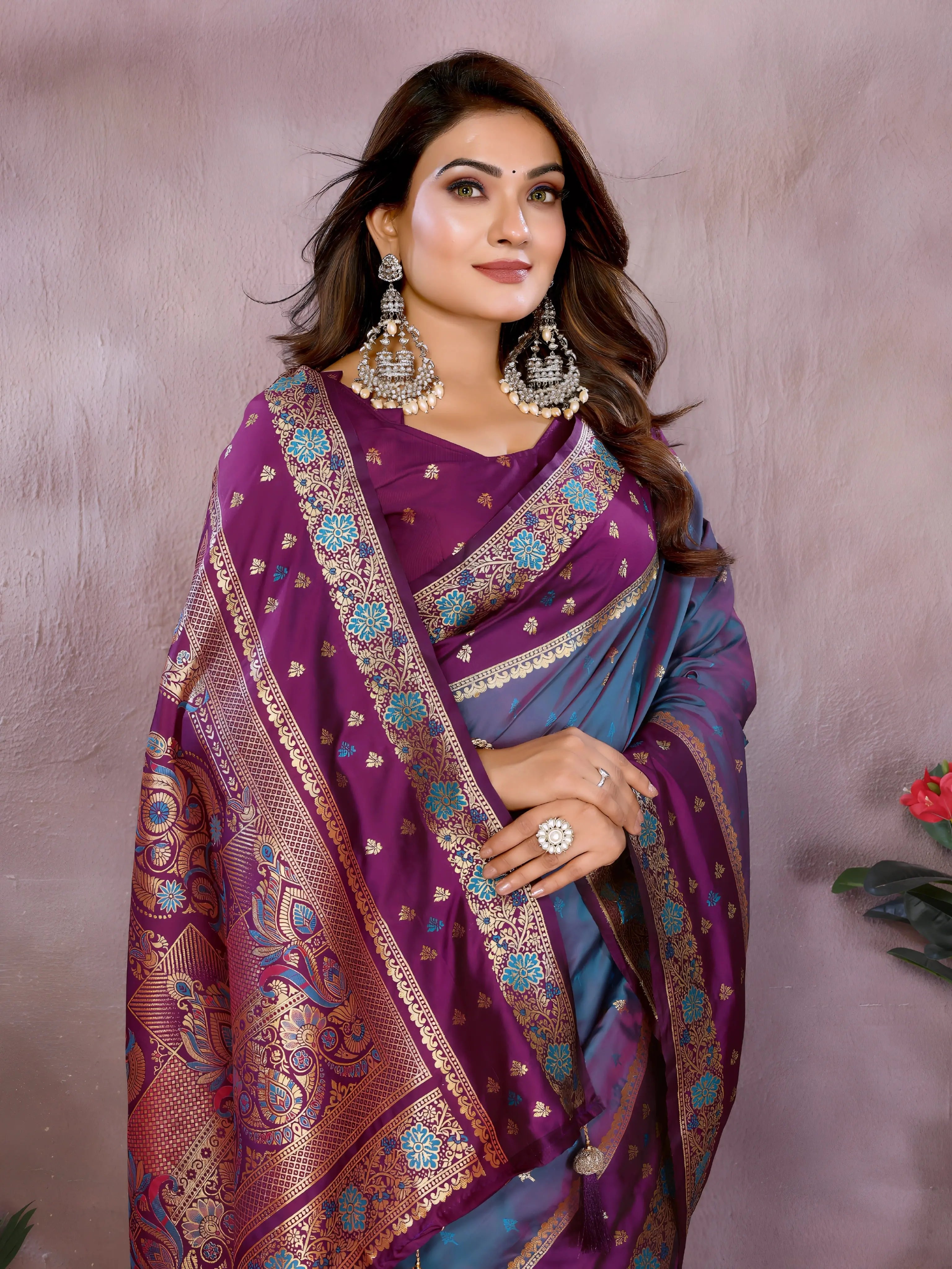 Rama Blue Zari Woven Kalamkari Silk Saree